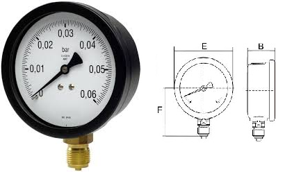 Manômetro capsular de latão ou de aço inox, para medir pressões baixas, Modelos: Ø 66 mm, Ø 100 mm, Ø 160 mm